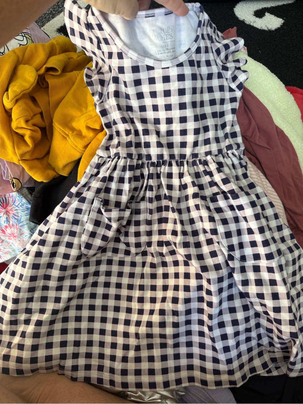 Alice and James Girls Navy and White Gingham Pocket Dress